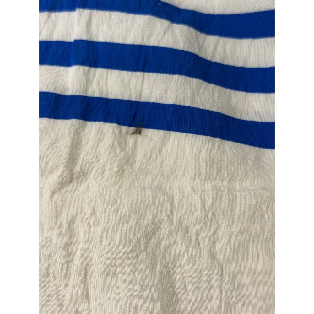 Nine West Blue White Striped Sleeveless Drawstring Hem Blouse Large Split‎ Neck